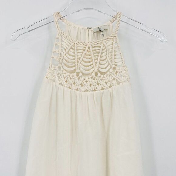 Joie Size Small Ivory Montara Knotted Macrame Silk Tank Top Blouse - Picture 4 of 12